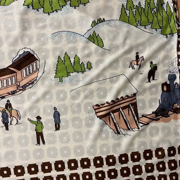 Vintage 70s Novelty Train Western Horse Cowboy Nightgown Caftan Maxi Dress M/L - Picture 13 of 14